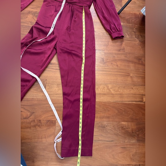 Ieena for Mac Duggal Red Front Twist Puff Sleeve Deep V Jumpsuit - Picture 9 of 12